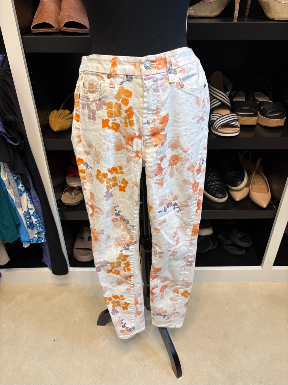7 For All Mankind Floral Skinny Jeans - White, Orange, Light Blue & Purple - Picture 2 of 12